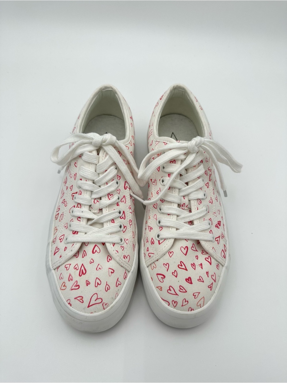 Joie White Canvas Sneakers with Pink Heart Print